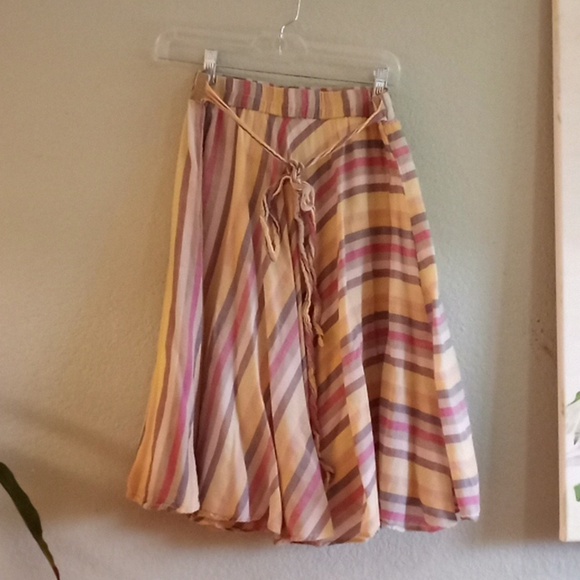Mix Nouveau Lightweight Fine Cotton Lined Bohemian Pastel Rainbow Stripe Skirt - Picture 1 of 6